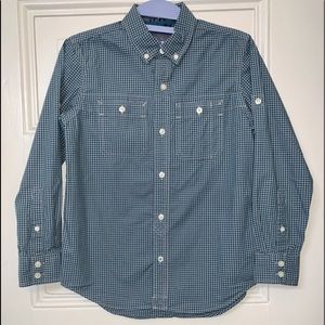 Gap Kids LS Button Down Up Green Khaki Check Shirt